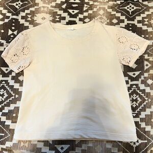 Jane and Delancey Beige Blouse with Eyelet Sleeves